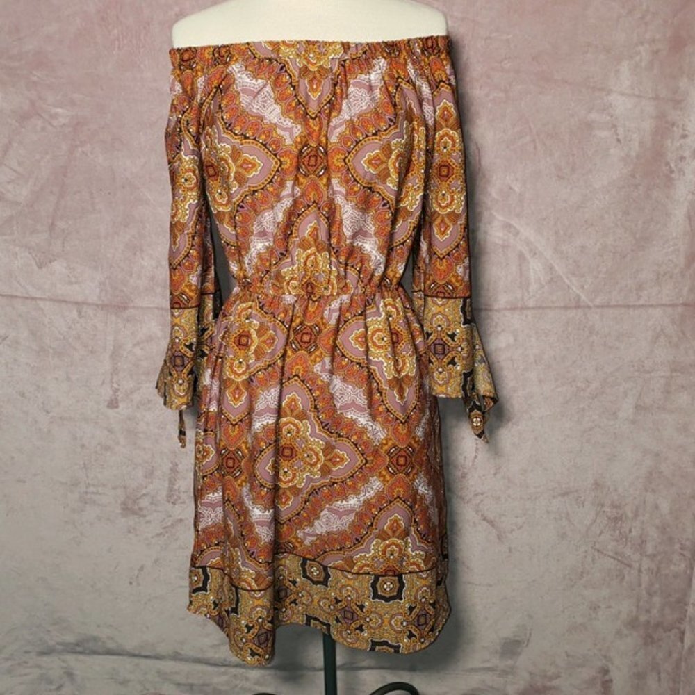 Speed Control New York Womens Ruffled Midi Dress Off Shoulder Brown Size Medium
